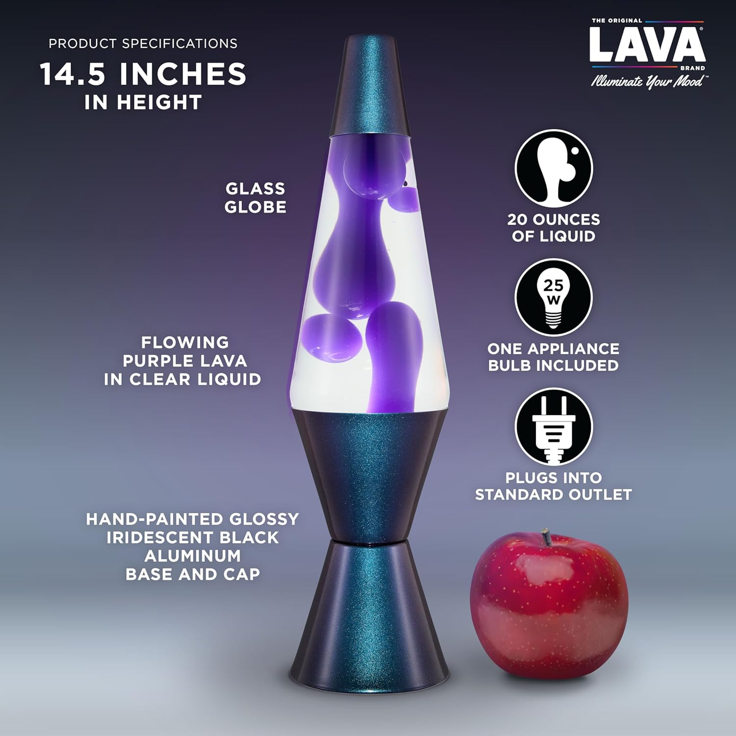 Lava The Original Lamp - 14.5 Black Iris ?C Classic Liquid Motion Lamp - Purple Wax and Clear Liquid - Item #2425 (Amazon Exclusive) - Image 3